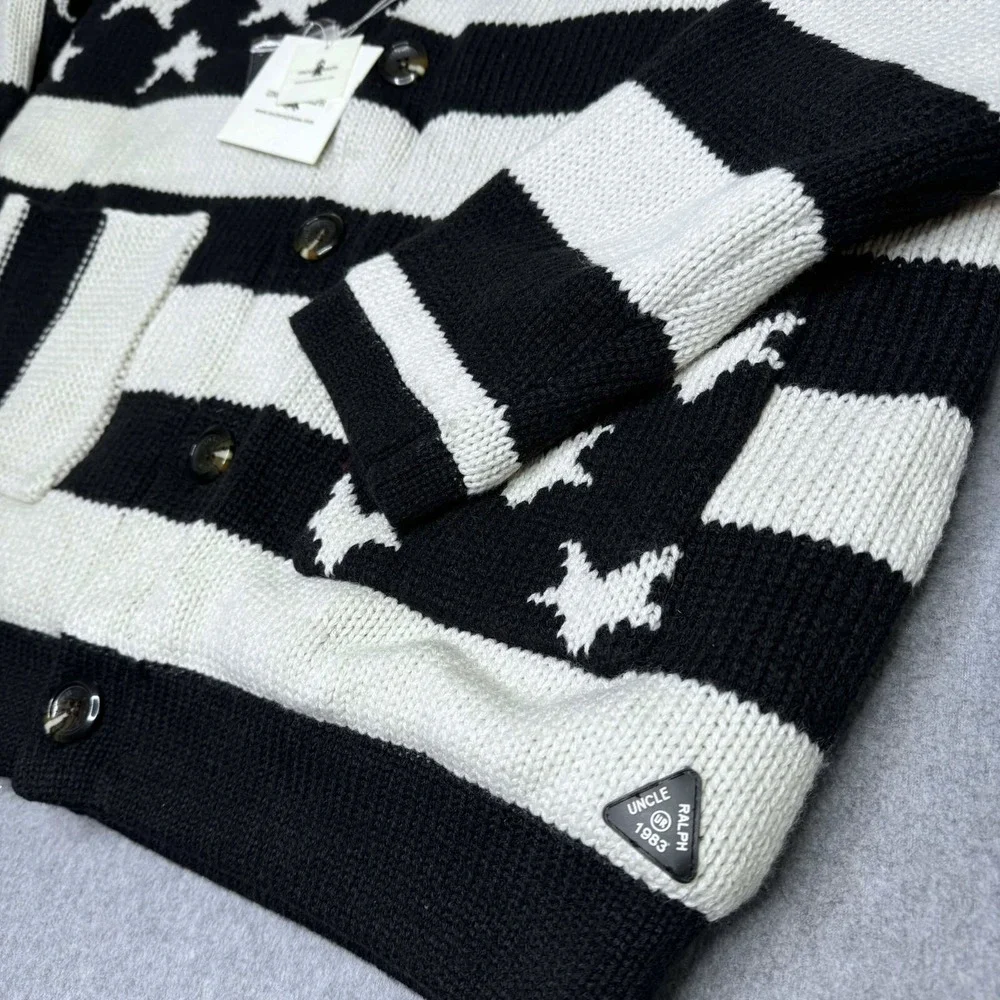 VINTAGE RARE Uncle Ralph UR-801 Men's Button Up Quilted Jacket Allover Flag Sz L